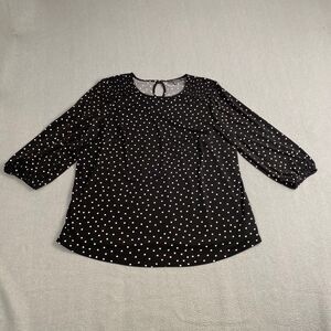 Adrianna Papell Women's size 1X Ditsy Polka Dot Asymmetrical Hem Black